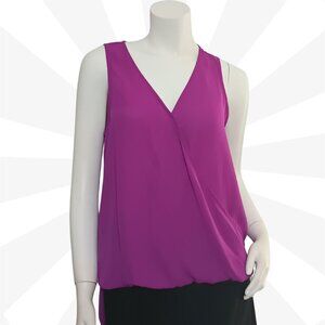 Desing Lab Purple V Neck Ruffle Sleeveless Blouse Size S Pull On Asymmetrical